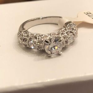 Silver and crystal ring